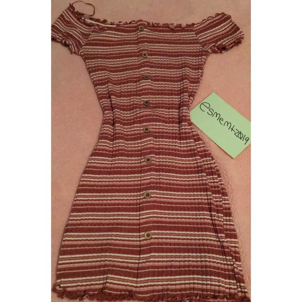 Stripped off the shoulder mini dress
